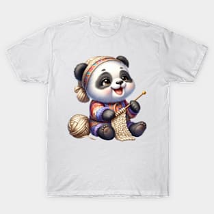 Panda Bear Knitting A Sweater T-Shirt